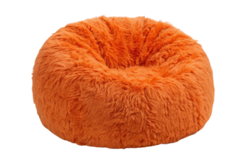 PNG Bright orange fluffy bean bag chair with soft texture
