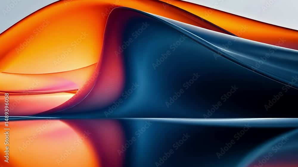 Poster vibrant abstract design with smooth, flowing curves in orange and blue, creating sense of movement a
