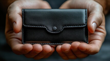 Luxurious Black Leather Wallet, Carefully Held in Hands