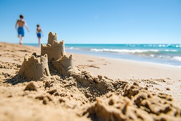 Children building sandcastle on beach