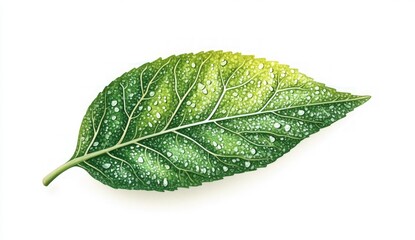Obraz premium Green Leaf with Water Droplets Close-Up Showing Textures and Natural Beauty for Nature Photography and Illustrations