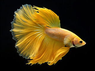 Fototapeta premium A betta swimming in an aquarium with a black background. Swimming gracefully. Swimming.