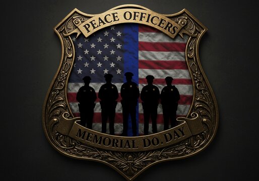 Peace Officers Memorial Badge with American Flag and Silhouettes