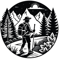 Solo Hiker on a Scenic Nature Trail Hiking Adventure Illustration