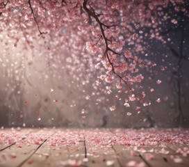 Falling cherry blossom petals on a dreamy, blurred background  Japanese aesthetic ,  digital art,  focus,  background