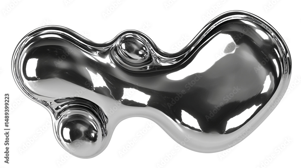 Fototapete abstract chrome blob liquid metal shape design illustration rendering shiny metallic chrome object a