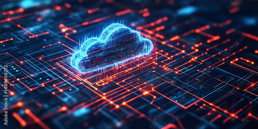 Poster digital cloud: glowing circuitry abstract