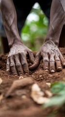 Fototapeta premium A person is planting a seed in the dirt