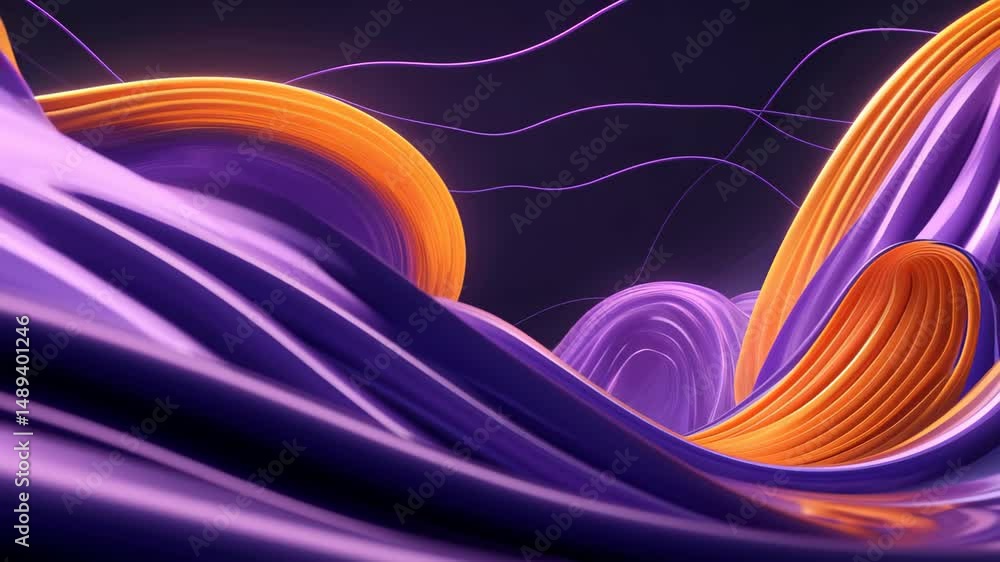 Poster dynamic purple and orange wave animation with futuristic curved lines background