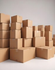 Several brown cardboard boxes against a stark white backdrop, ready for disposal or repurposing , still life photography, shipping containers