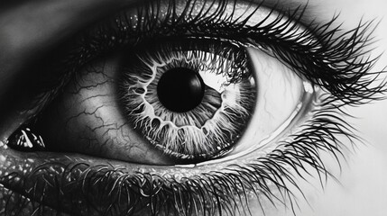 Obraz premium Detailed close-up of an eye, showcasing intricate detail in the iris and eyelashes