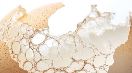 Detailed Macro Shot of Eggshell Membrane Layers and Textures