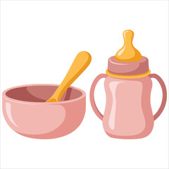 Baby feeding set with bottle and cutlery