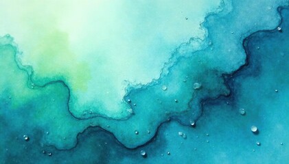 Obraz premium Abstract blue-green watercolor wash, dynamic drips , texture, color