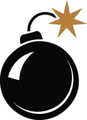 Cartoon Bomb with Lit Fuse and Yellow Explosion Vector Illustration. Cartoon Bomb Icon with Lit Fuse and Explosion Clipart