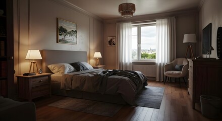 Cozy and Elegant Bedroom Interior in Natural Light