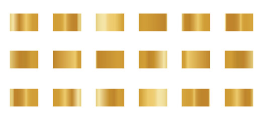 Golden premium gradient swatch palette set. premium golden gradients swatches set. Set gold gradient Chrome color foil texture background.
