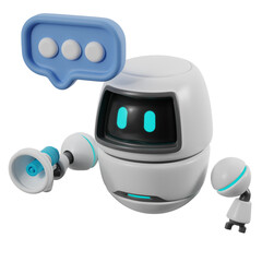AI chatbot holding a megaphone. 3d illustration