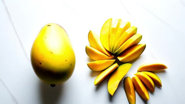 Fresh Ripe Mango Sliced in Artistic Flower Shape &ndash; Tropical Fruit Footage