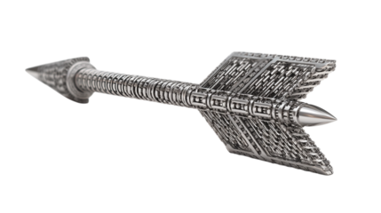 Detailed silver arrow metalwork design archery hunting weapon precision target practice shooting sport art on transparent background