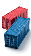 Red and blue miniature shipping containers create an eye-catching display. The vibrant colors and realistic details make this image visually appealing.