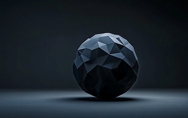 Naklejka premium Polygonal Dark Sphere on Surface, Abstract Geometric Ball, Faceted Low Poly Shape