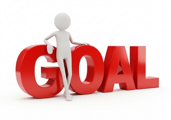 Stick Figure Achieving Goal Leaning on Red Letters