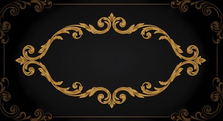 Gold floral frame on black background