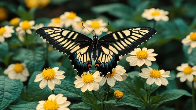Butterfly on flowers in garden, beautiful close-up
