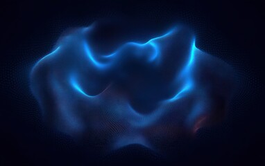 Abstract digital waveform with glowing blue light and small particle mesh pattern on dark background creating a dynamic flowing effect
