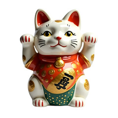 Intricately Detailed Ceramic Manekineko Style Cat Symbolizing Fortune and Prosperity with Exquisite Artistic Craftsmanship