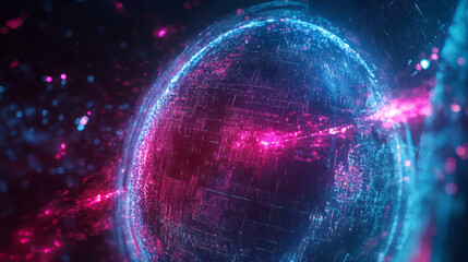 Futuristic Digital Sphere with Neon Glitch Effects in Space