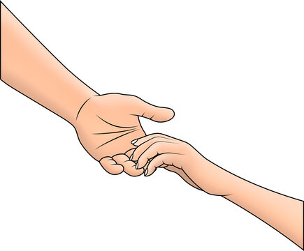 Colorful gently touching helping hands vector transparent PNG. Holding hands. Supporting hands. Calling for aid. Asking for help. Human hands PNG.