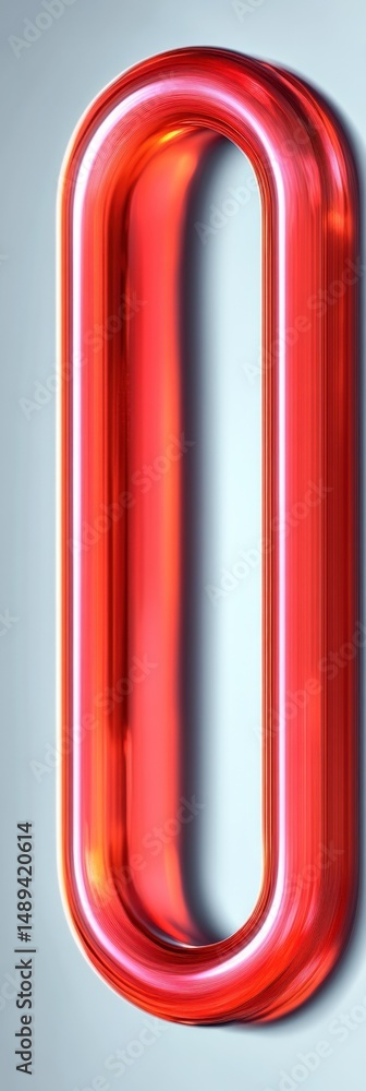 Poster close-up of a shiny red metallic oval tube with a smooth glossy surface and reflective highlights on