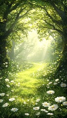 Obraz premium Sunlight-drenched forest path