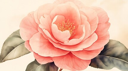 Pink camellia flower illustration