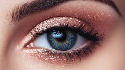 Fototapeta premium Close-up of a Stunning Eye with Rose Gold Makeup
