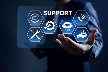 Technical support and customer service concept with officer ready to supports and answer the...