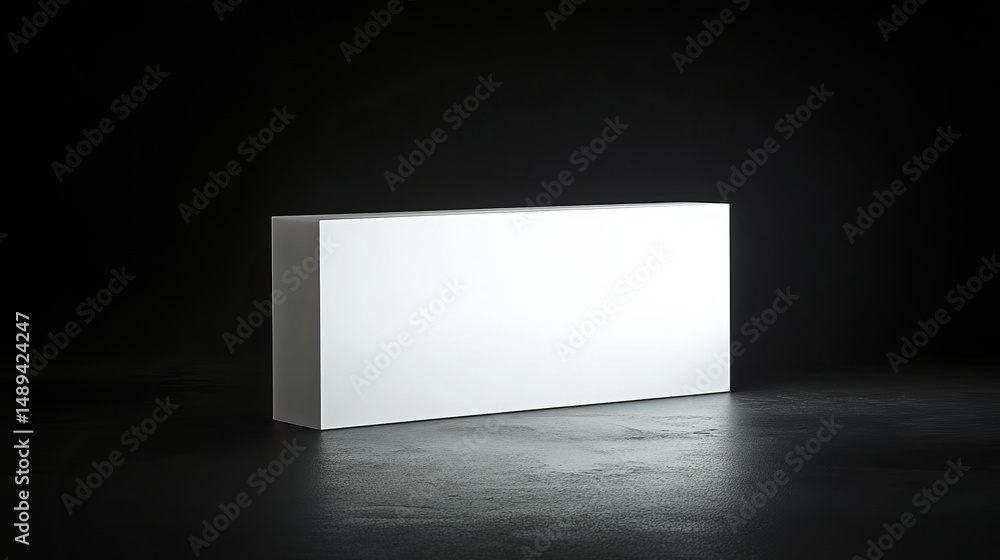 Poster blank white rectangular display platform on dark background studio mockup product presentation 3d