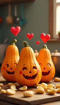 Pumpkin Seeds Animated with Heart Icons &ndash; Healthy Snack Concept, Love for Superfoods, Wellness and Nutrition Theme