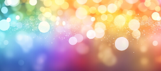 Pride month themed, LGBTQ+, rainbow colored, abstract bright bokeh banner background, wallpaper, banner 