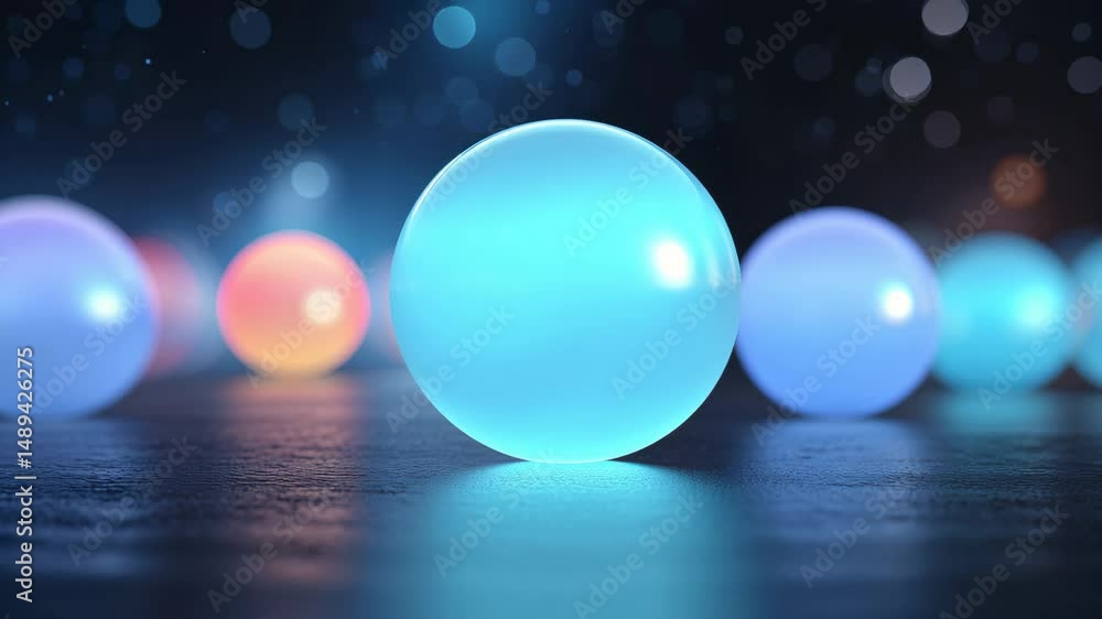 Poster mesmerizing abstract blurred blue gradient glowing orb shape looping in dark space