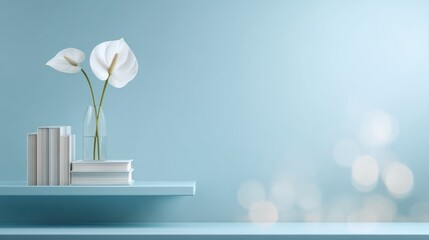 A zoom background - Stylish Blue Virtual Background With Decor And Elegant Floral Display