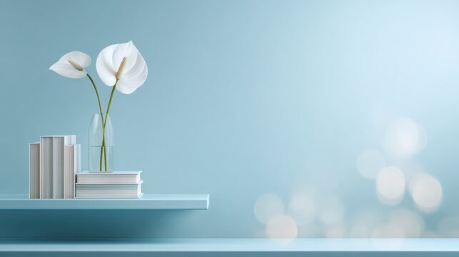 A zoom background - Stylish Blue Virtual Background With Decor And Elegant Floral Display