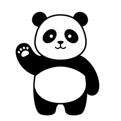 Naklejka premium A cartoon panda bear standing and waving with its paw in a black and white illustration style