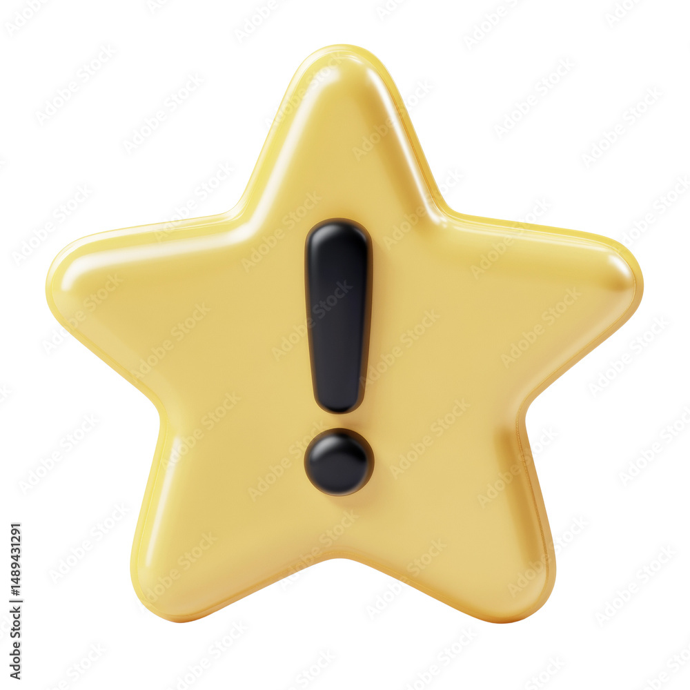 Poster Shiny star-shaped caution symbol with exclamation mark, isolated design element