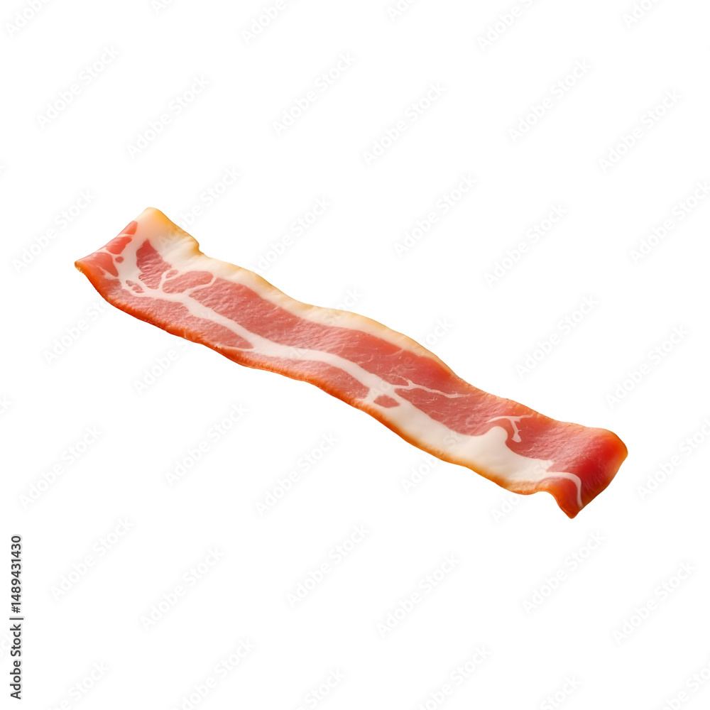 Poster isolated uncooked bacon strip against a simple studio setting highlighting the rich colors and textu