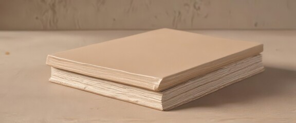 Natural beige hard cover book mockup, showcasing textured surface ,  craft,  product,  fabric