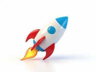 Obraz premium Cartoon rocket launching on a white background 3D plastic style 3D plastic style