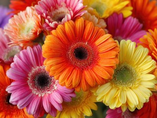 Colorful gerbera blossom photography showcases vibrant flower bouquet and detailed petal texture